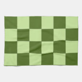 濃い緑と薄い緑の市松模様に キッチンタオル (横)