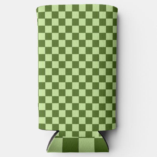 濃い緑と薄い緑の市松模様に スリム缶クーラー (正面)