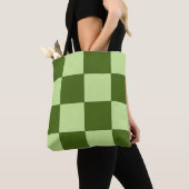 濃い緑と薄い緑の市松模様に トートバッグ (クローズアップ)