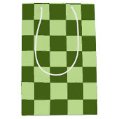 濃い緑と薄い緑の市松模様に ミディアムペーパーバッグ (正面)