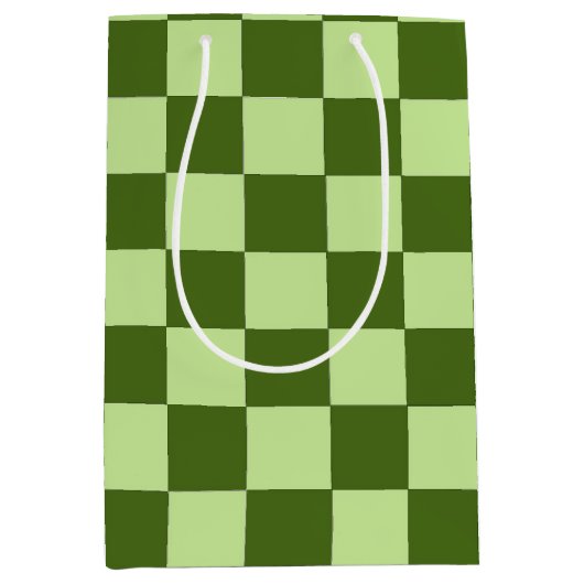 濃い緑と薄い緑の市松模様に ミディアムペーパーバッグ (正面)