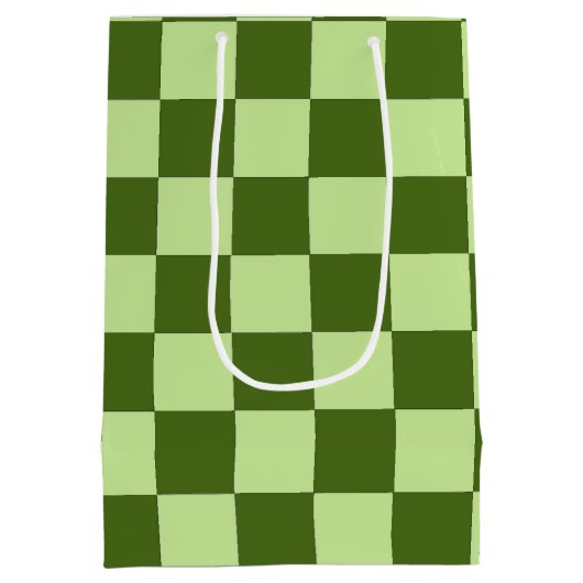 濃い緑と薄い緑の市松模様に ミディアムペーパーバッグ (裏面)