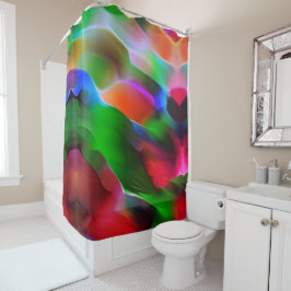 濃い緑と赤のレリーフ、 浮き彫りと深さ シャワーカーテン