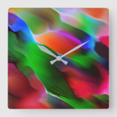 濃い緑と赤のレリーフ、 浮き彫りと深さ スクエア壁時計 (正面)