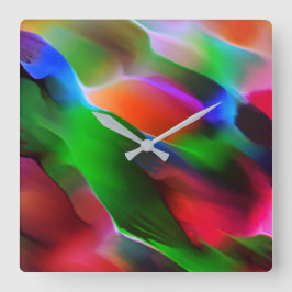 濃い緑と赤のレリーフ、 浮き彫りと深さ スクエア壁時計