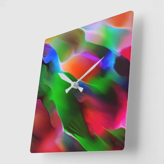 濃い緑と赤のレリーフ、 浮き彫りと深さ スクエア壁時計 (傾斜)