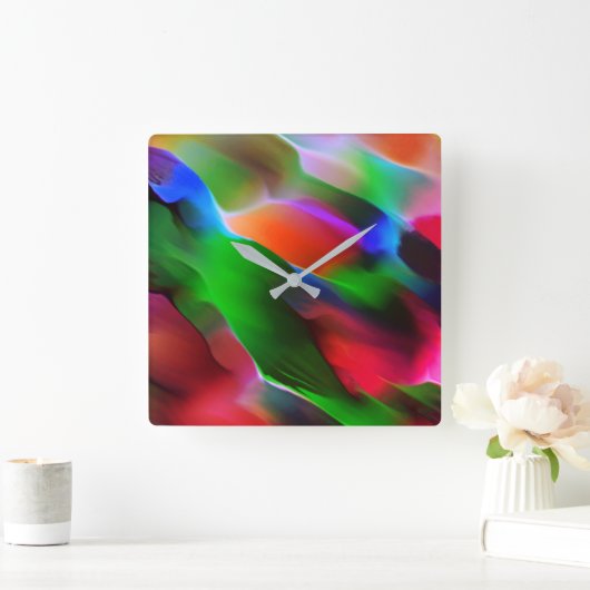 濃い緑と赤のレリーフ、 浮き彫りと深さ スクエア壁時計 (ホーム)