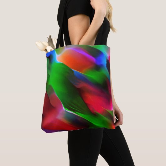 濃い緑と赤のレリーフ、 浮き彫りと深さ トートバッグ (クローズアップ)