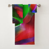 濃い緑と赤のレリーフ、 浮き彫りと深さ バスタオルセット (インサイチュ)