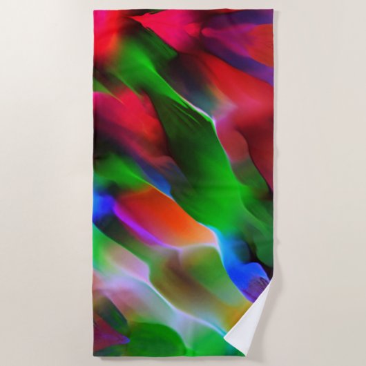 濃い緑と赤のレリーフ、 浮き彫りと深さ ビーチタオル (正面)