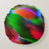 濃い緑と赤のレリーフ、 浮き彫りと深さ ラウンドクッション (正面)