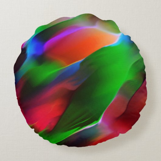 濃い緑と赤のレリーフ、 浮き彫りと深さ ラウンドクッション (裏面)