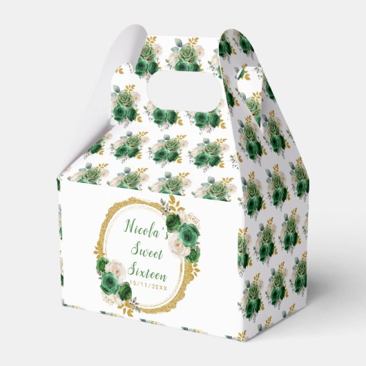 濃い緑と金ゴールドエレガントの花Sweet sixteen フェイバーボックス (正面サイド)