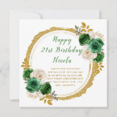 濃い緑と金ゴールドエレガント花誕生会 カード (正面)
