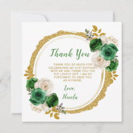 濃い緑と金ゴールドエレガント花誕生会 サンキューカード