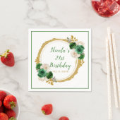 濃い緑と金ゴールドエレガント花誕生会 スタンダードカクテルナプキン (インサイチュ)