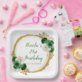 濃い緑と金ゴールドエレガント花誕生会 ペーパープレート (パーティー)