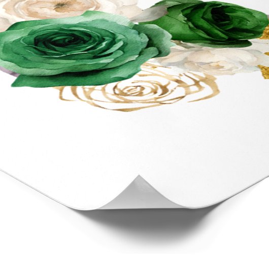 濃い緑と金ゴールドエレガント花誕生会 ポスター (角)