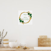 濃い緑と金ゴールドエレガント花誕生会 ポスター (キッチン)