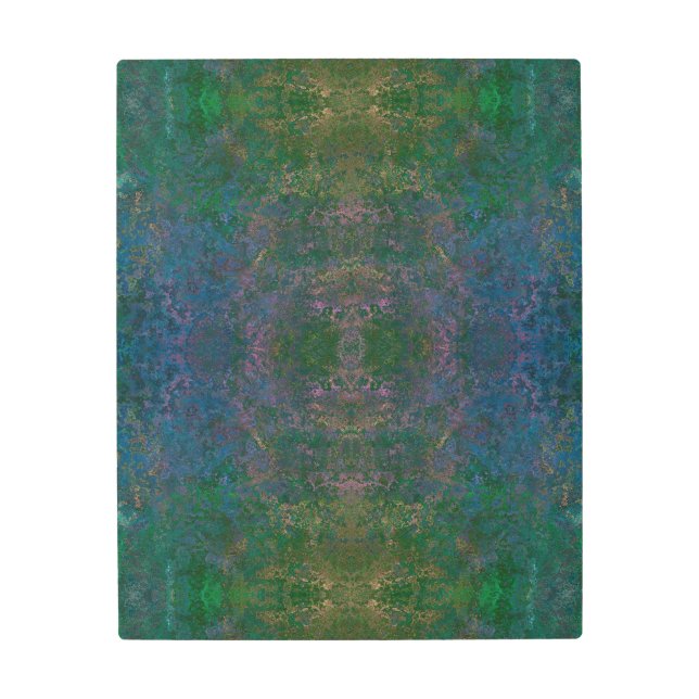 濃い緑と青のアルコールインク抽象芸術 メタルプリント (正面)