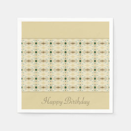 濃い緑と青の繊細なフローラデザイン スタンダードカクテルナプキン