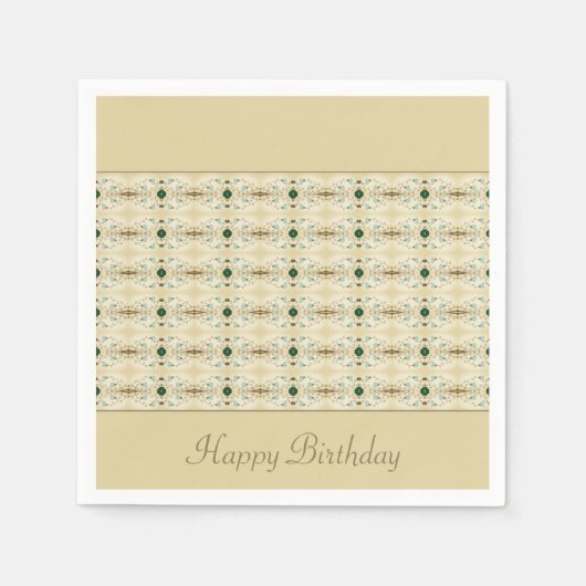 濃い緑と青の繊細なフローラデザイン スタンダードカクテルナプキン (正面)