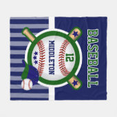 濃い緑と青の野球スター フリースブランケット (正面(横))