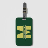 濃い緑と黄色のモノグラム名モダン男らし ラゲッジタグ (正面縦)