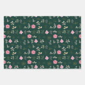 濃い緑にピンクのポインセチア花 ラッピングペーパーシート (正面2)