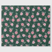 濃い緑にピンクのポインセチア花 ラッピングペーパー (フラット)