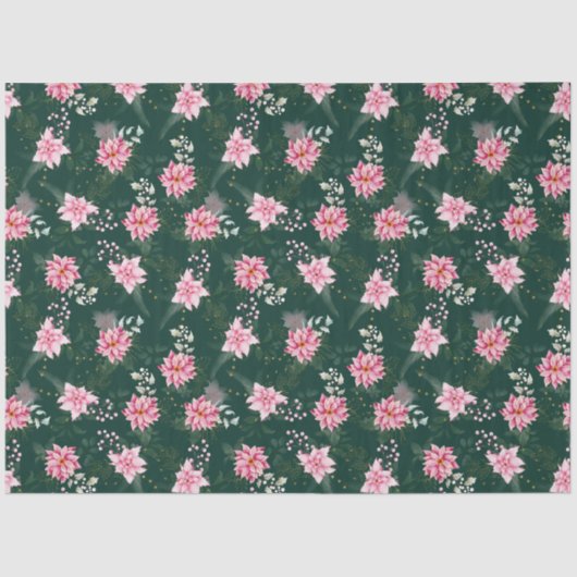 濃い緑にピンクのポインセチア花 薄葉紙 (正面)
