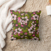 濃い緑にリンゴの花 クッション (ブランケット)