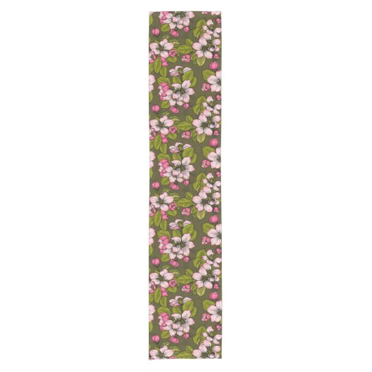 濃い緑にリンゴの花 ショートテーブルランナー (正面)