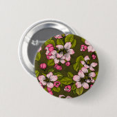 濃い緑にリンゴの花 缶バッジ (正面&裏面)