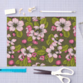 濃い緑にリンゴの花 薄葉紙 (クラフト)