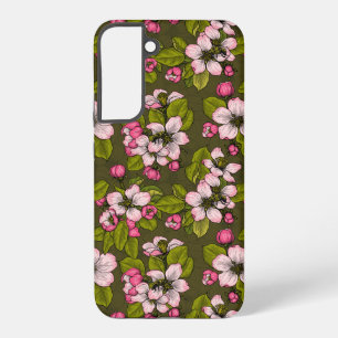 濃い緑にリンゴの花 SAMSUNG GALAXY S22+ケース