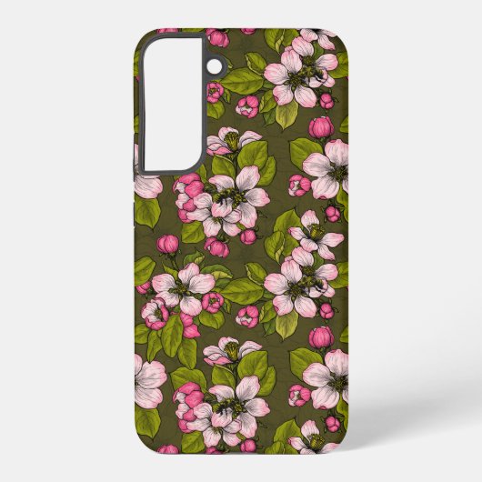 濃い緑にリンゴの花 SAMSUNG GALAXYケース (裏面)