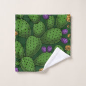 濃い緑に咲くオプンティア バスタオルセット (ウォッシュタオル)