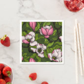 濃い緑に咲くマグノリア スタンダードカクテルナプキン (インサイチュ)