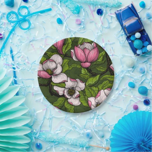 濃い緑に咲くマグノリア ペーパープレート (パーティー)