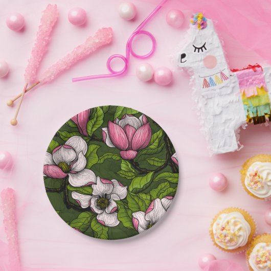 濃い緑に咲くマグノリア ペーパープレート (パーティー)