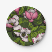 濃い緑に咲くマグノリア ペーパープレート (正面)