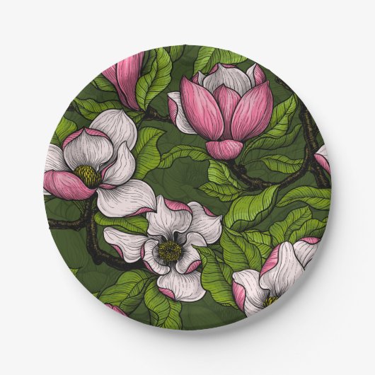 濃い緑に咲くマグノリア ペーパープレート (正面)