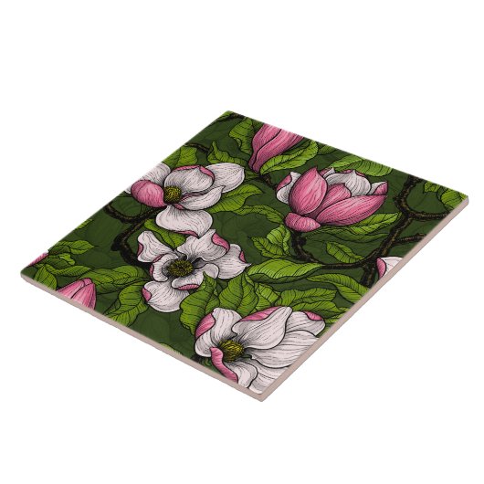 濃い緑に咲くモクノキ タイル (側面)