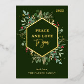 濃い緑に金箔を施した緑 | Peace and Love 箔シーズンカード (正面)