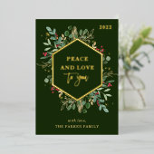 濃い緑に金箔を施した緑 | Peace and Love 箔シーズンカード (立ち正面)