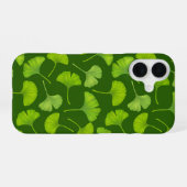 濃い緑のイチョウ模様 iPhone 16ケース (裏面横)
