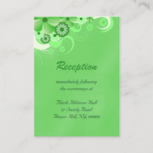 濃い緑のウェディングレセプションカード エンクロージャーカード (正面)