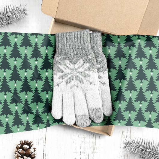 濃い緑のクリスマスツリー模様の緑色の包装紙 薄葉紙