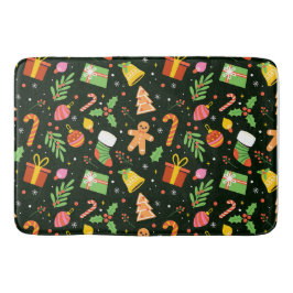 濃い緑のクリスマス抽象芸術パターン バスマット
